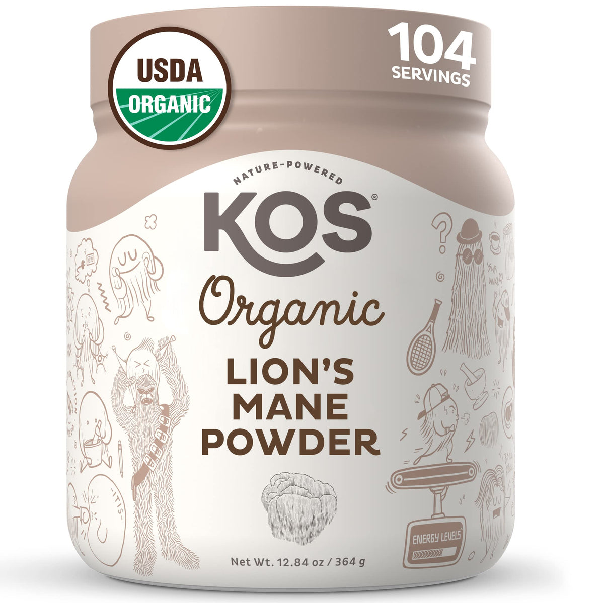 KOS Organic Lion's Mane Powder jar on white background