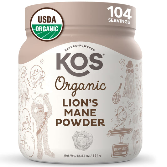 KOS Organic Lion's Mane Powder jar on white background