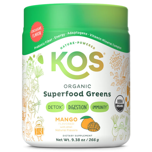 KOS Organic Superfood Greens Powder Mango bottle