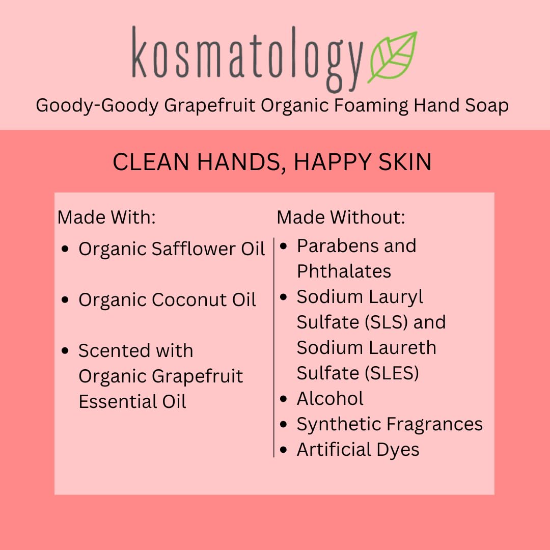 Kosmatology Goody-Goody Grapefruit bottle label emphasizes organic ingredients and ethical, cruelty-free production.