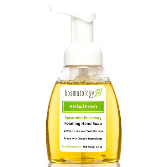 Kosmatology Herbal Fresh bottle pump enables easy, gentle cleansing with a refreshing scent.