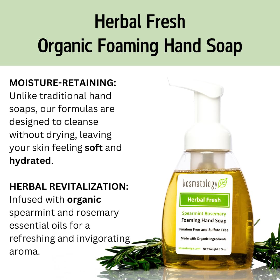 Kosmatology Herbal Fresh foam lather provides rich, moisturizing cleansing during hand washing.