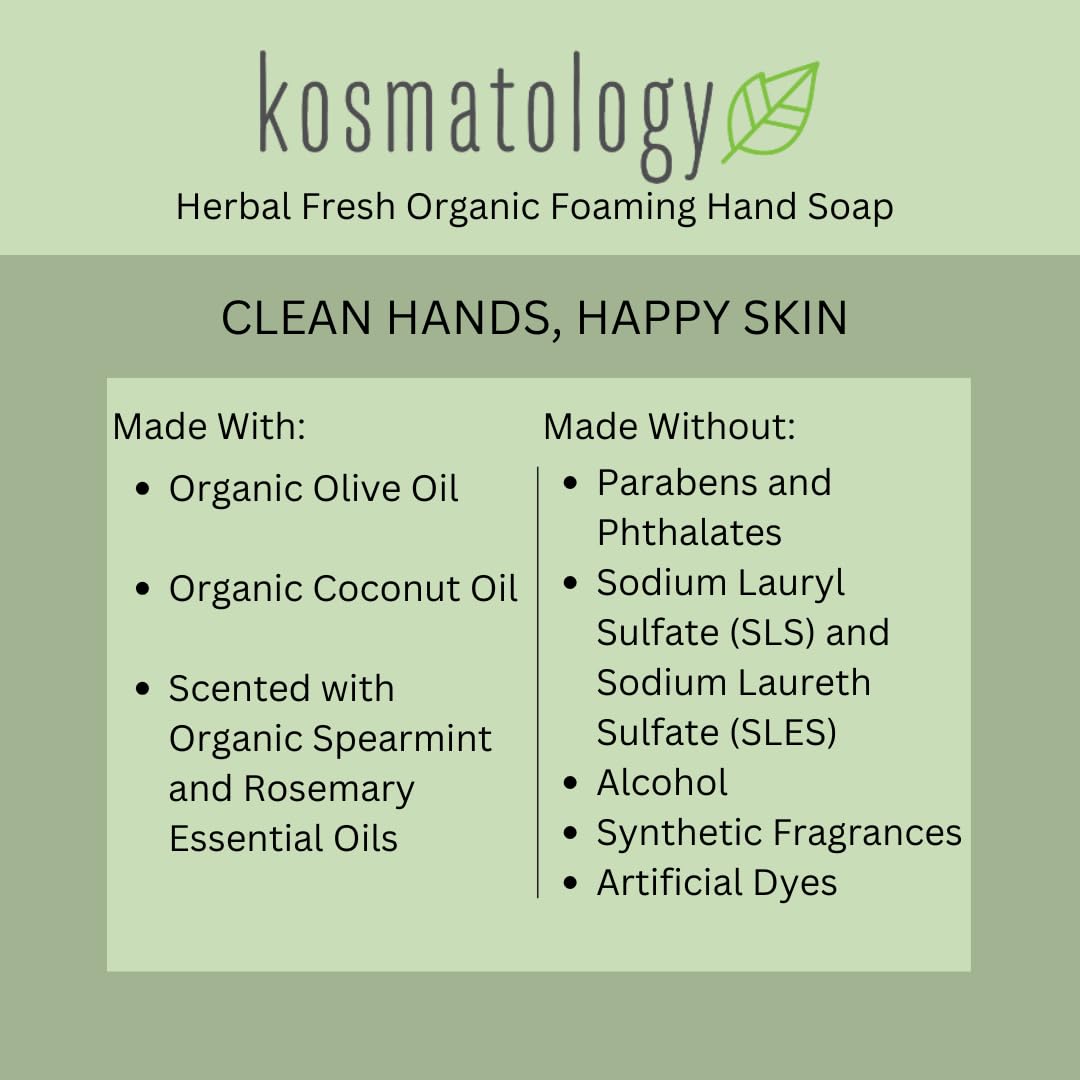 Kosmatology Herbal Fresh label closeup highlights organic, clean ingredients.