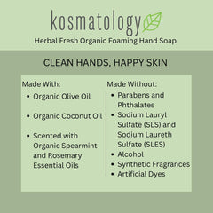 Kosmatology Herbal Fresh label closeup highlights organic, clean ingredients.