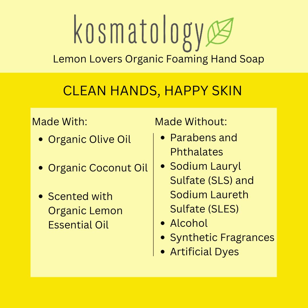 Kosmatology Lemon Lovers organic ingredients image; gentle cleanse suitable for sensitive skin.
