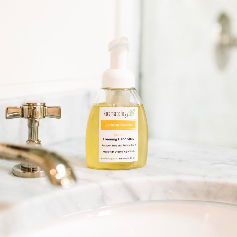 Kosmatology Lemon Lovers organic coconut and olive oils for natural skin nourishment after washing.