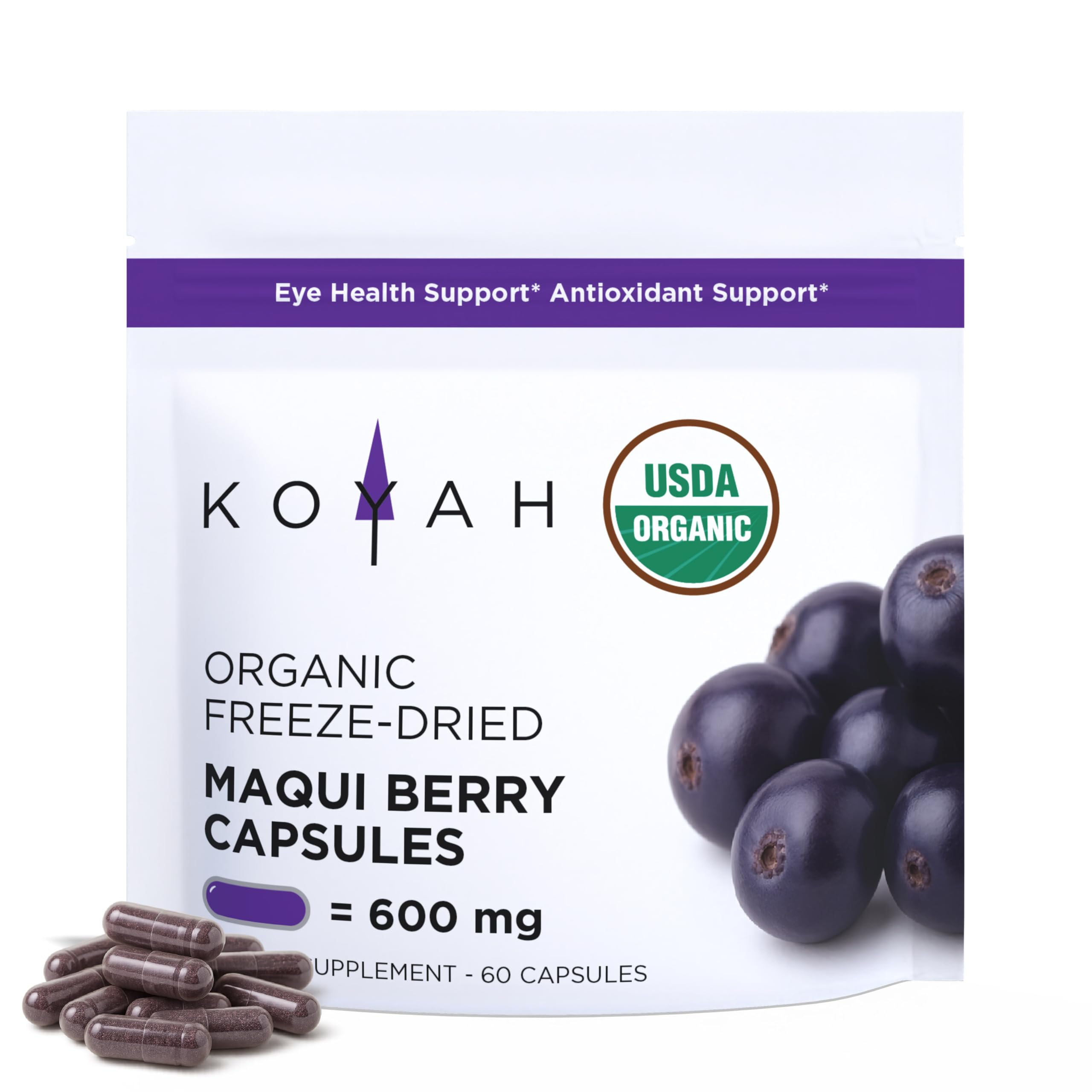 Koyah Organic Maqui Berry Capsules 600 mg front view