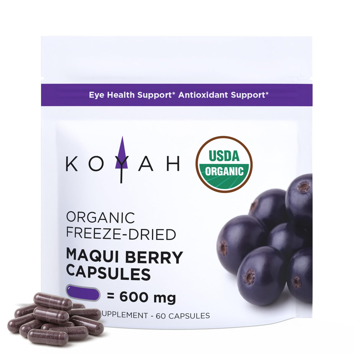 Koyah Organic Maqui Berry Capsules 600 mg front view