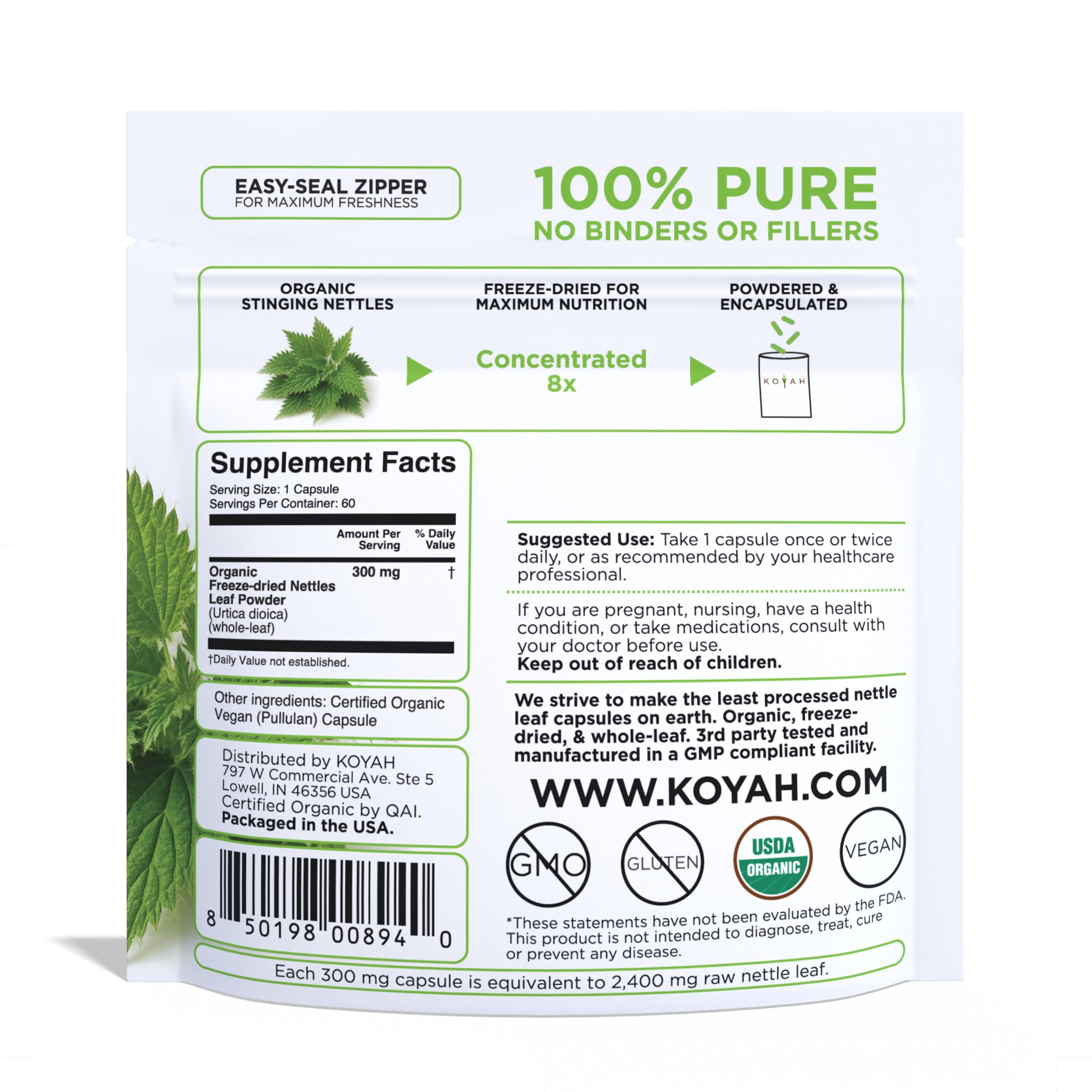 Close-up of freeze-dried nettle leaf powder capsules