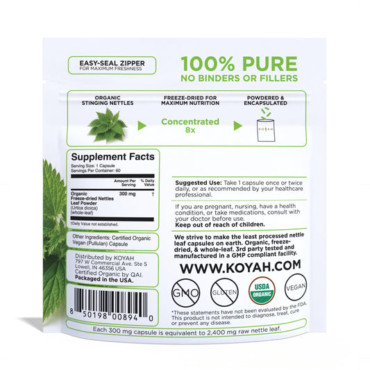 Close-up of freeze-dried nettle leaf powder capsules