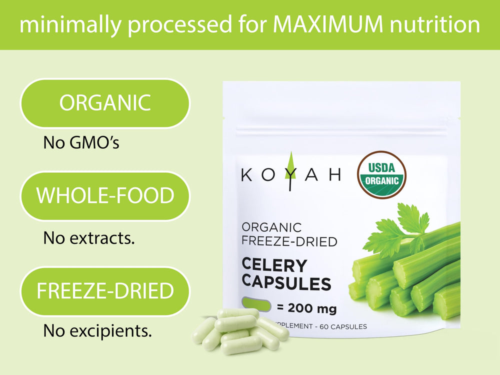 Ingredients: freeze-dried organic celery powder in vegan capsules