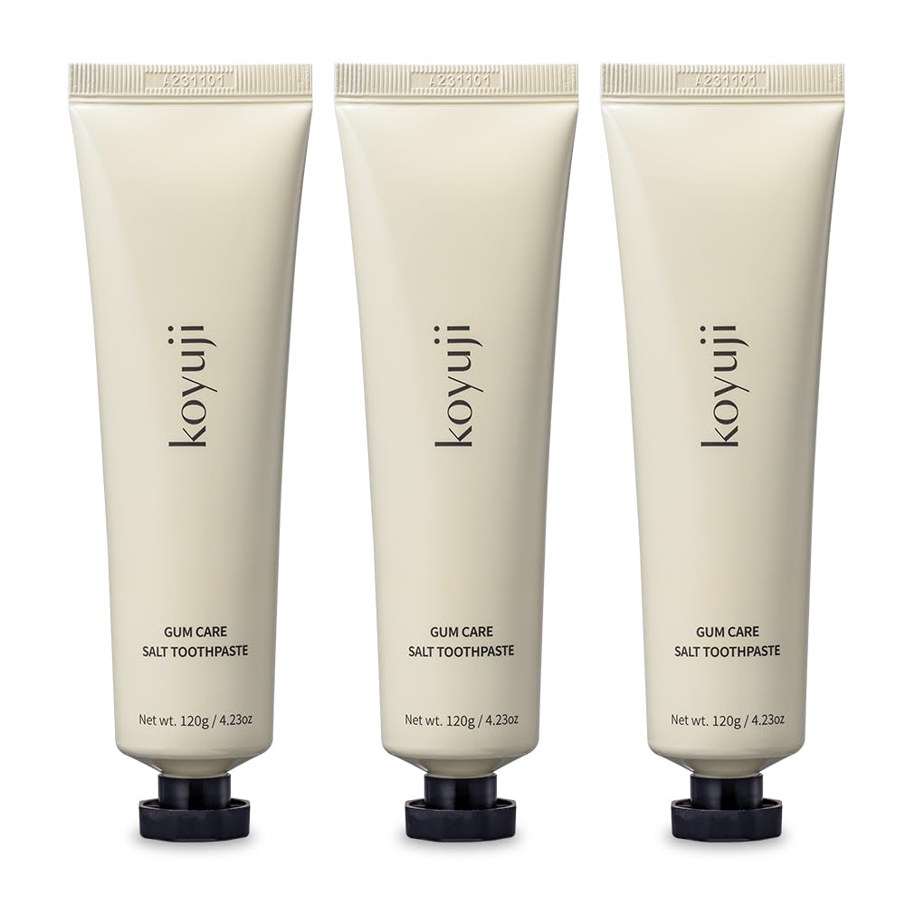 Front view of Koyuji toothpaste pack with three tubes
