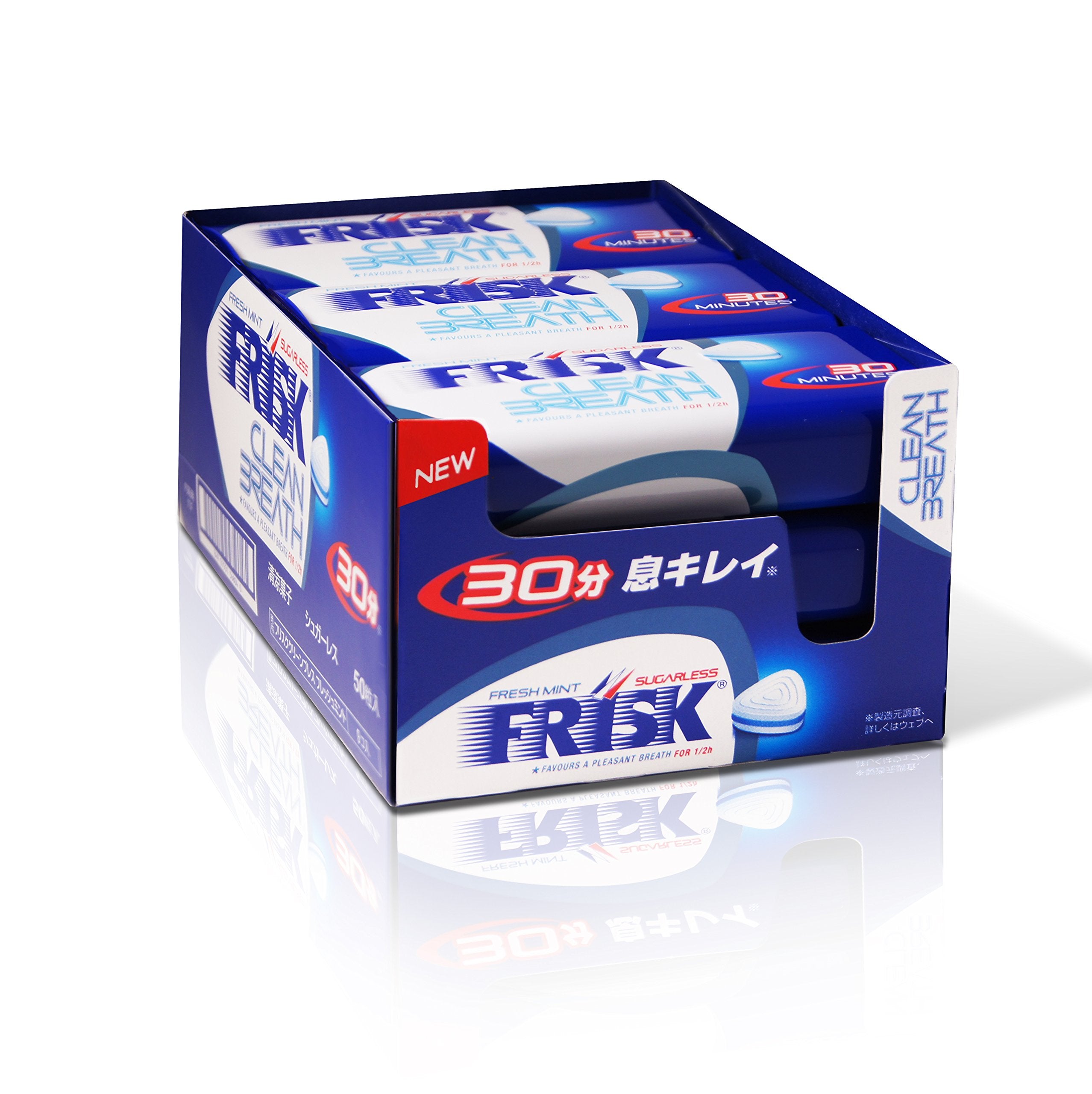 Close-up of Kracie Frisk Nine Clean Breath Fresh Mint candies
