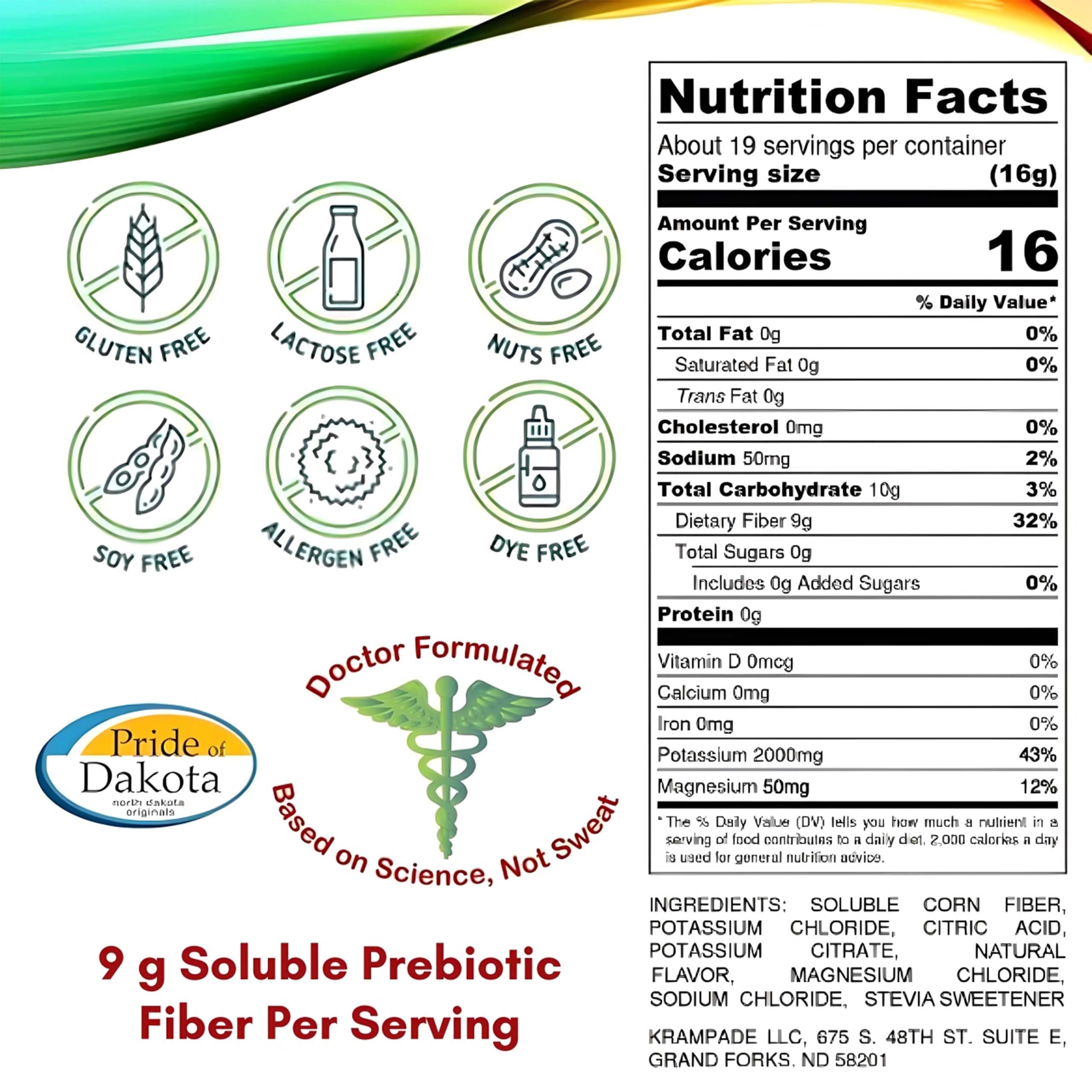 Close-up of 9g prebiotic fiber powder with scoop