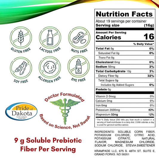 Close-up of 9g prebiotic fiber powder with scoop