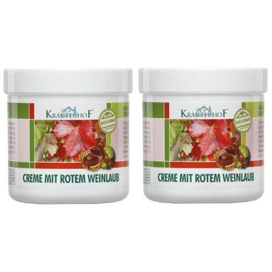 Kräuterhof Red Vine Leaves Cream in two 250 ml bottles (500 ml total) for leg and foot care.