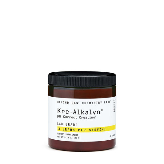 BEYOND RAW Kre-Alkalyn buffered creatine powder container with 30 servings