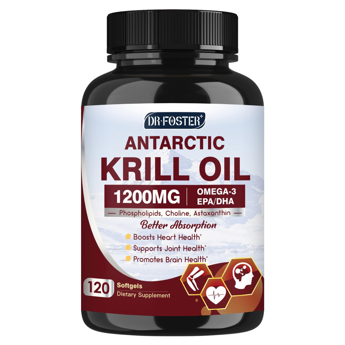 Krill Oil 1200mg bottle on white background