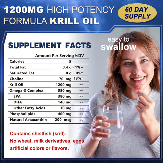 Krill Oil 1200 mg bottle on white background