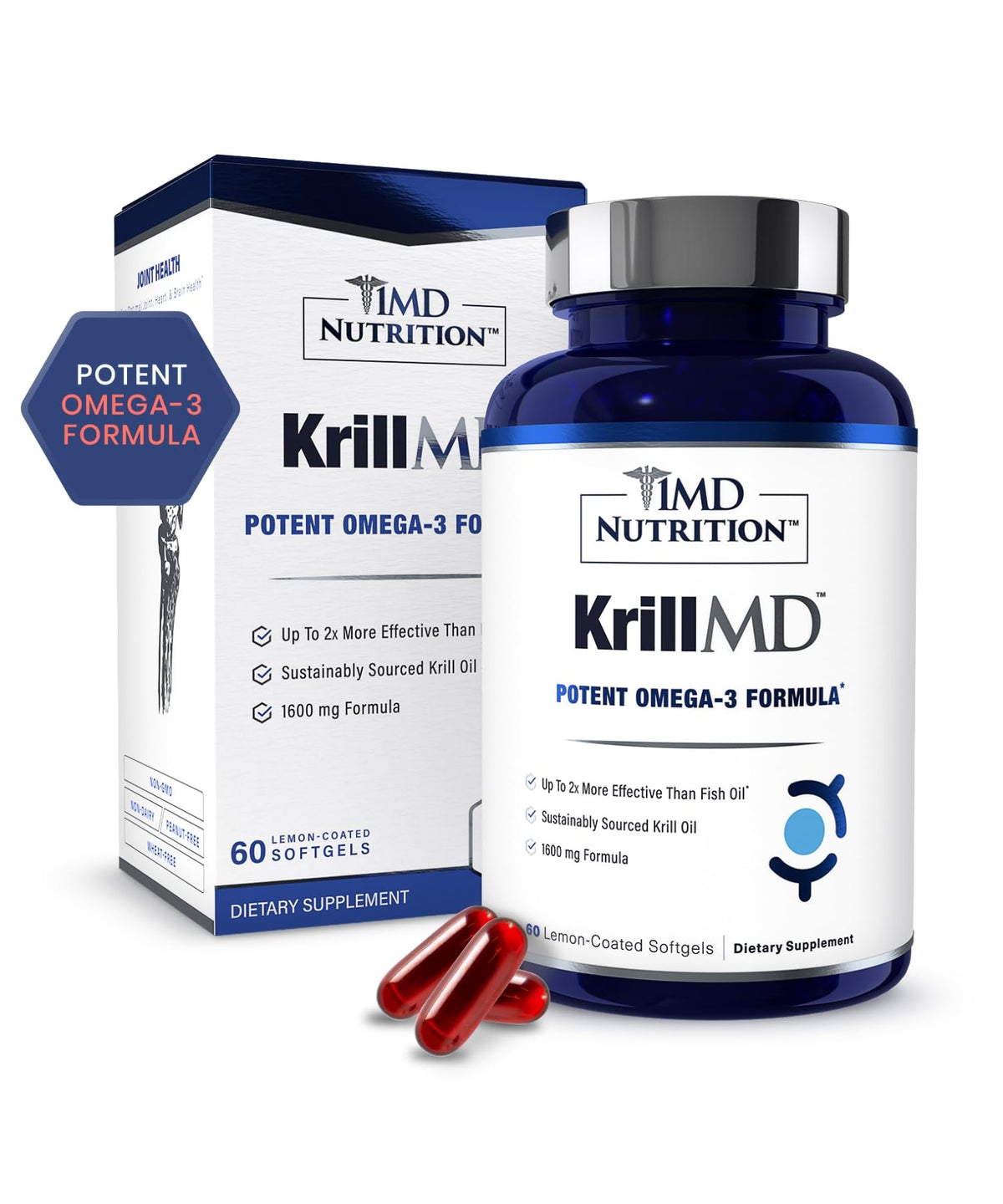 KrillMD Antarctic Krill Oil 60 softgels bottle front