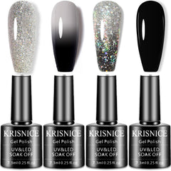 KRISNICE color-changing nail polish bottle shows black to glitter transition for mood looks.