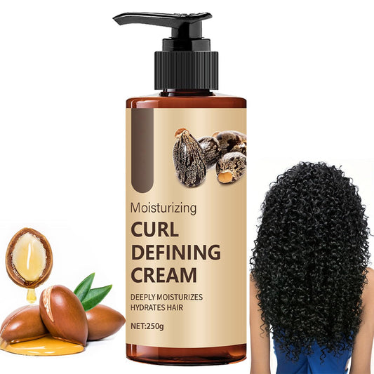 Krmspe pumpkin seed oil curl defining cream bottle demonstrates frizz control and defined curls.