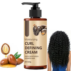 Krmspe pumpkin seed oil curl defining cream bottle demonstrates frizz control and defined curls.