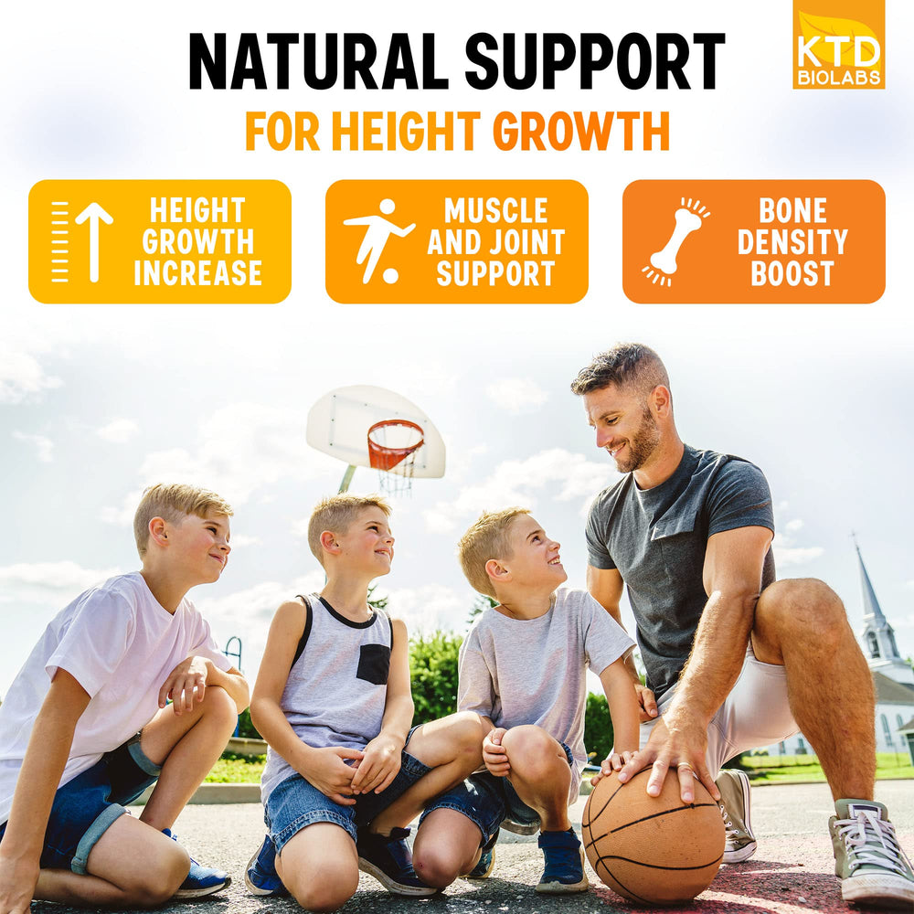 KTD BIOLABS Height Growth Maximizer bottle label highlights GMO-free, USA-made quality