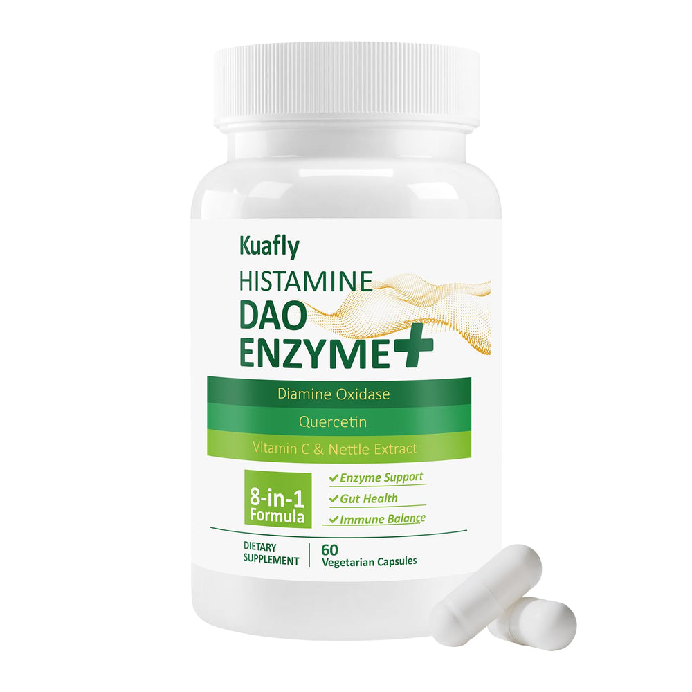 Bottle of KUAFLY DAO supplements with histamine blocker