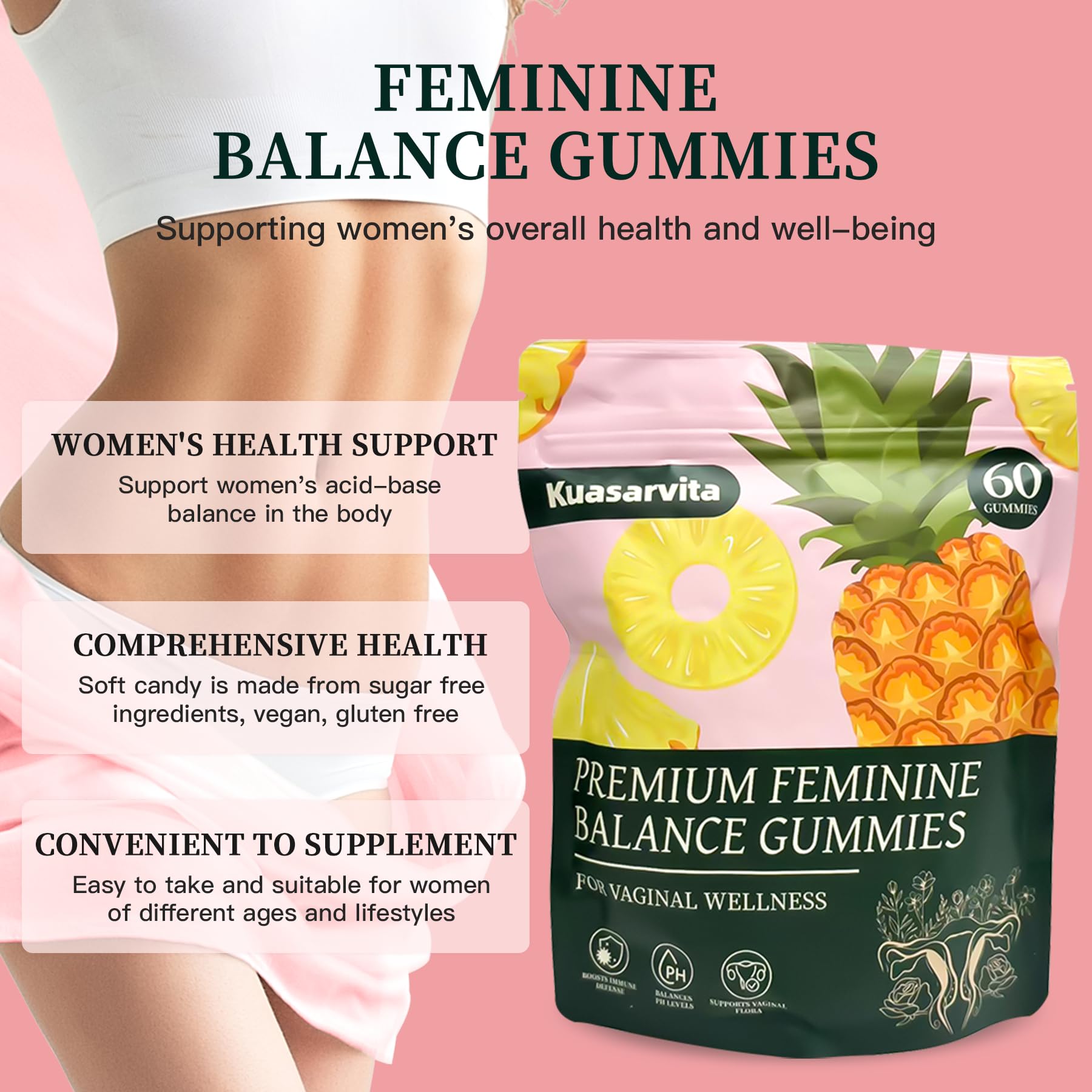 Kuasarvita vegan and gluten-free ingredients for vaginal probiotics gummies