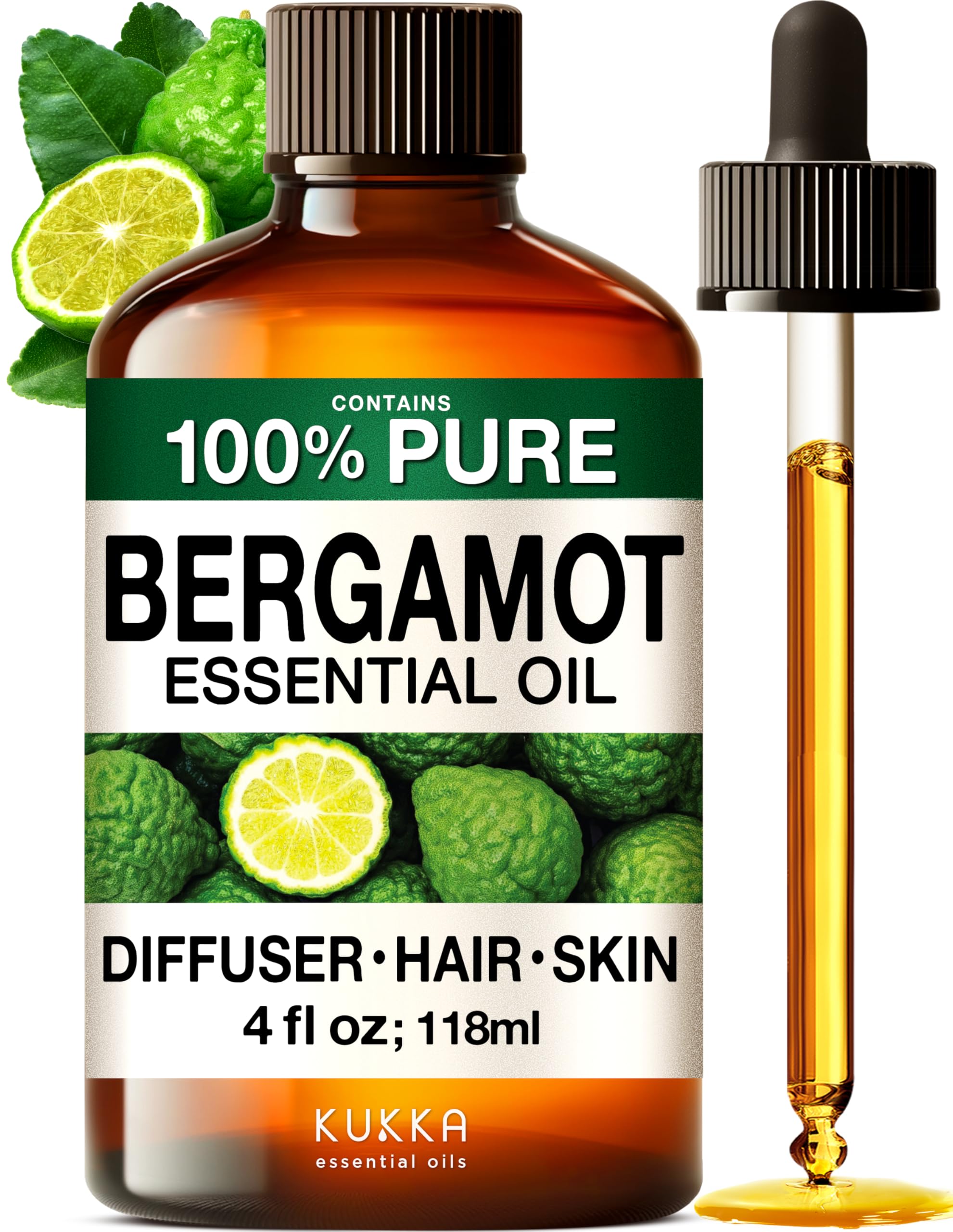 KUKKA Bergamot Essential Oil 4 oz bottle – front view