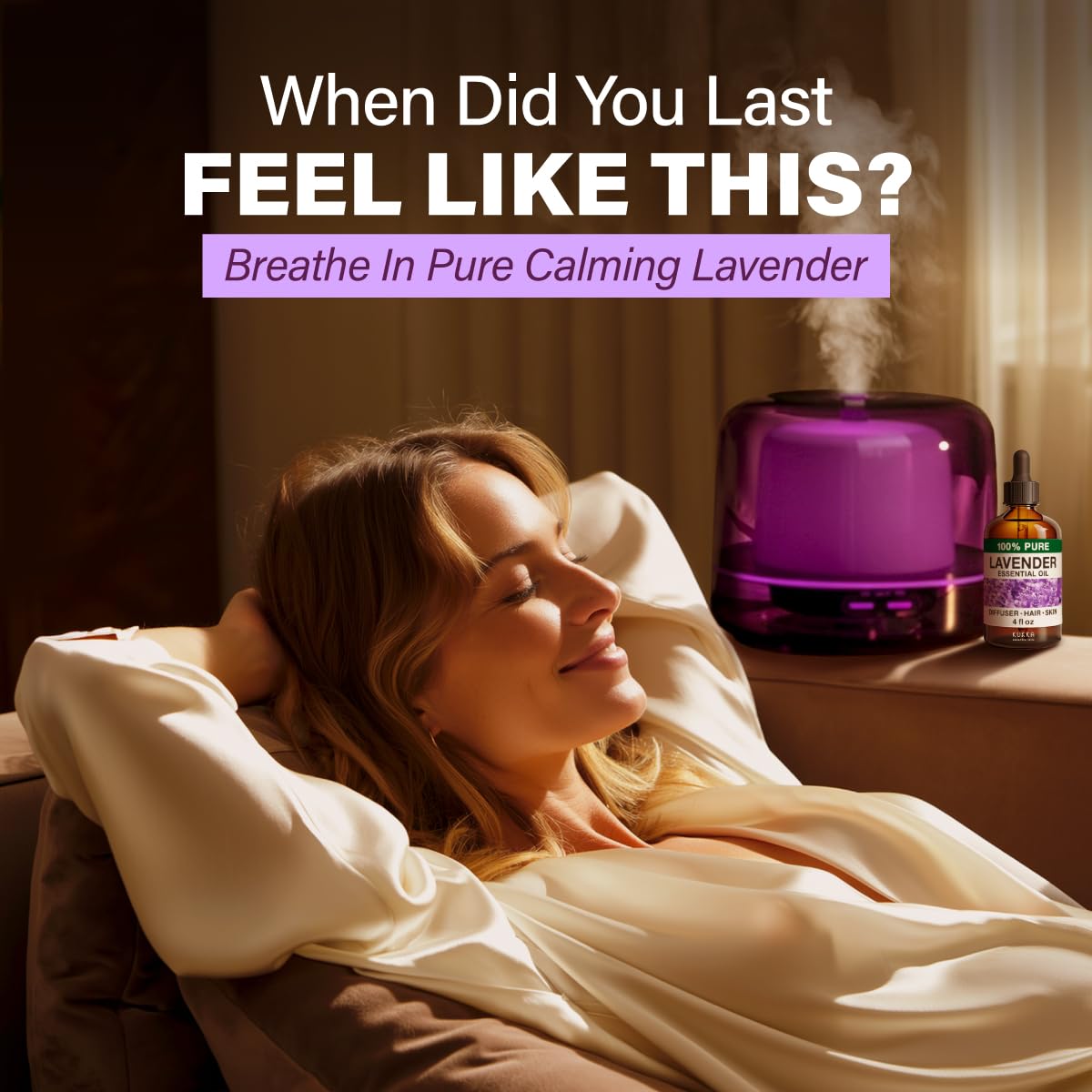 Lavender essential oil used in diffuser for calming aromatherapy