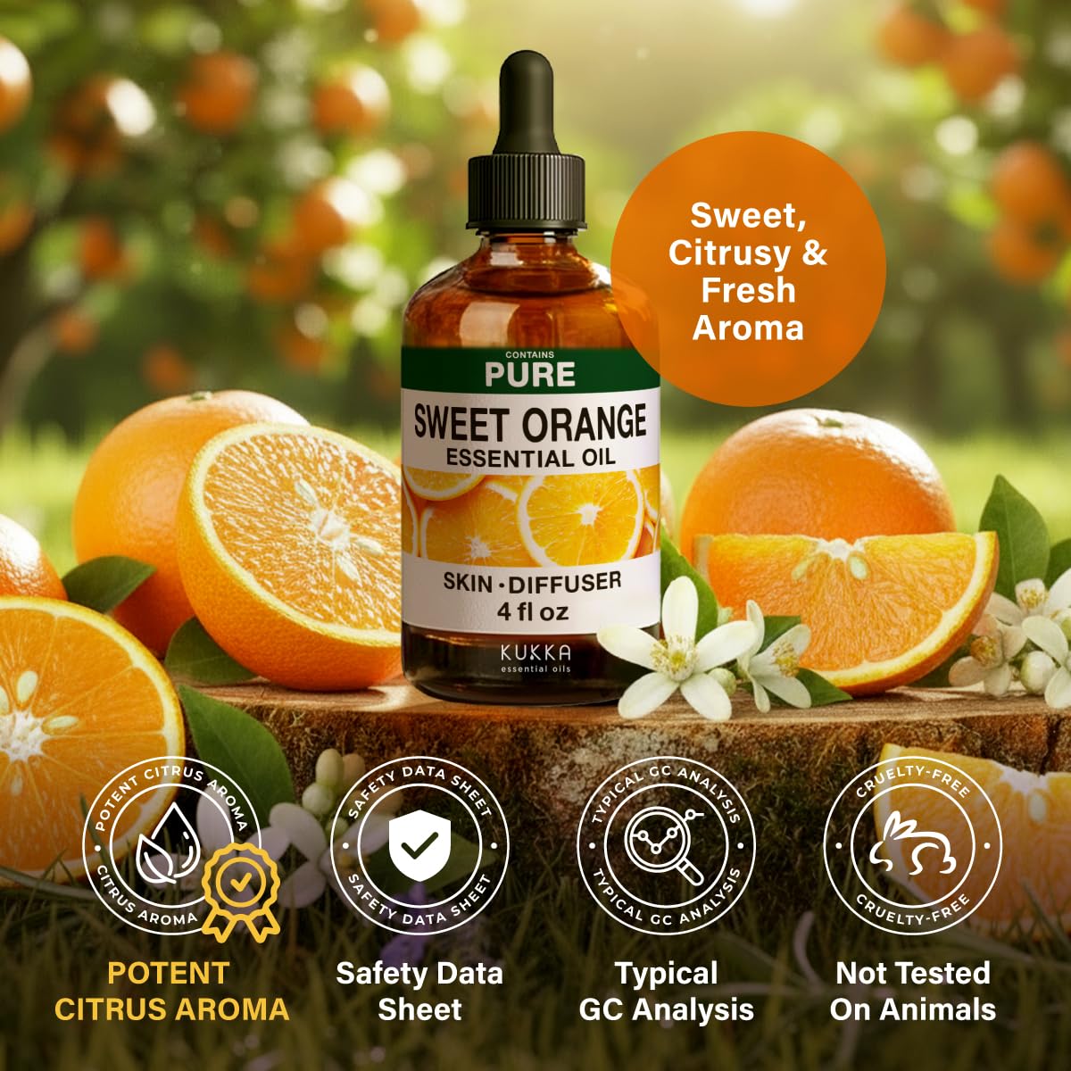 Outdoor spray fragrance with orange essential oil