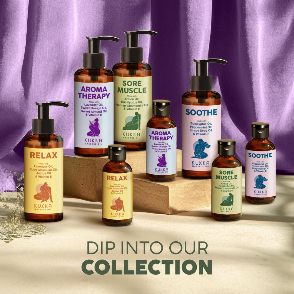 Spa setting showing aromatherapy massage with KUKKA Relax Massage Oil