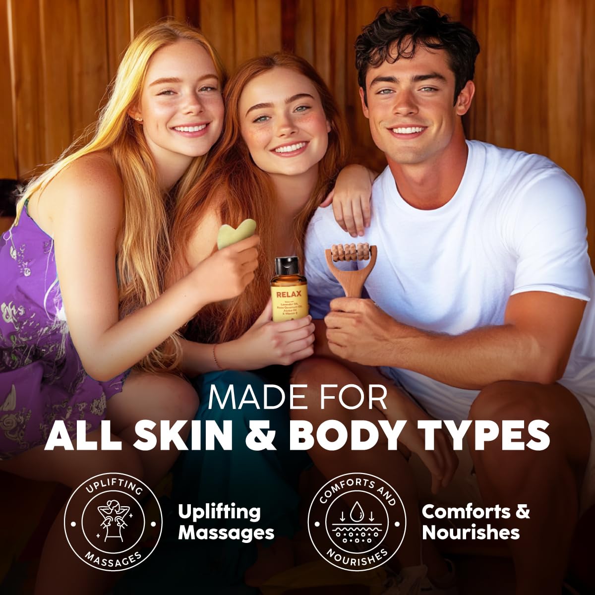 Hands massaging with Relax Massage Oil for relaxation