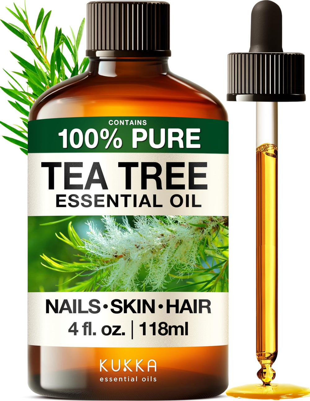 KUKKA Tea Tree Essential Oil 4 oz bottle with dropper