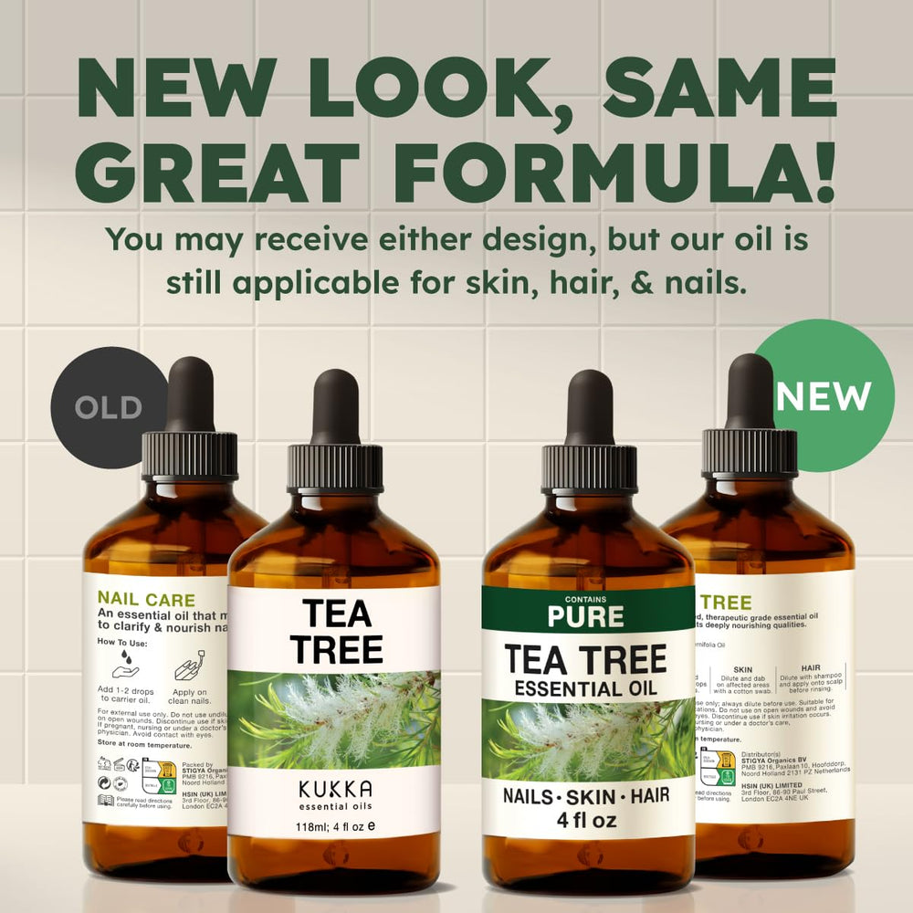 New and old packaging options for KUKKA Tea Tree Oil