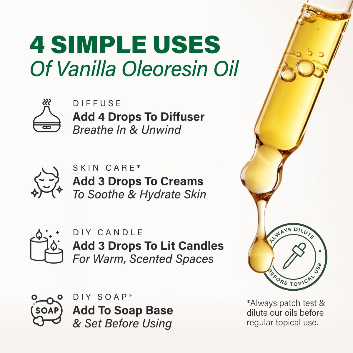 Vanilla essential oil blended with carrier oil for hair care
