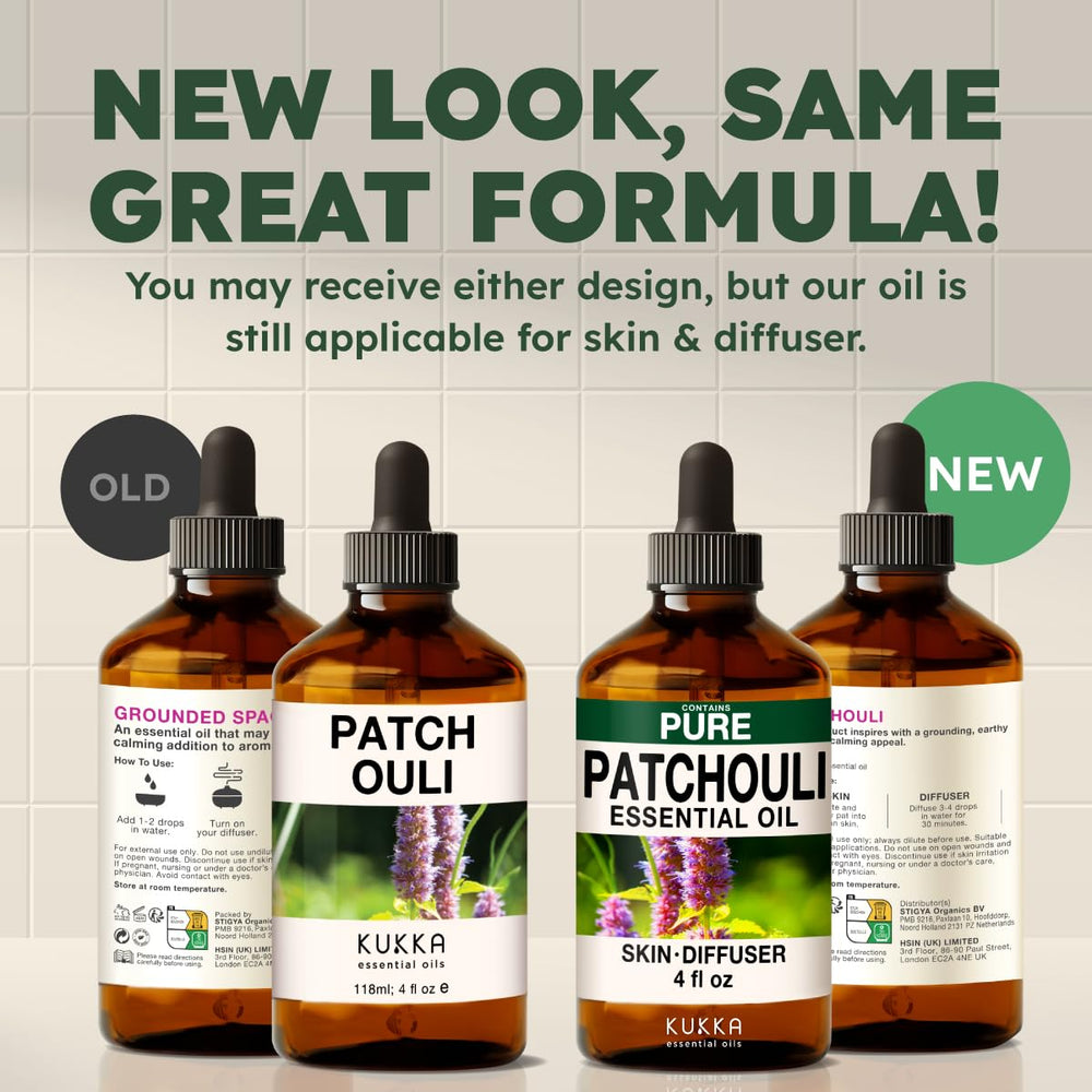 Packaging variants for KUKKA Patchouli essential oil