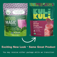 Close-up of maca, baobab, and cacao in Mood Magic blend