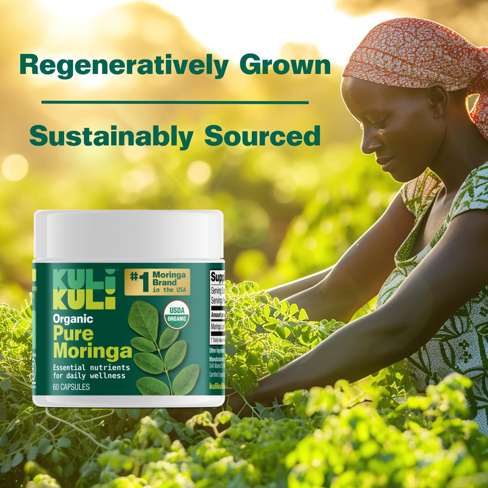 Lifestyle image showing health benefits of moringa capsules