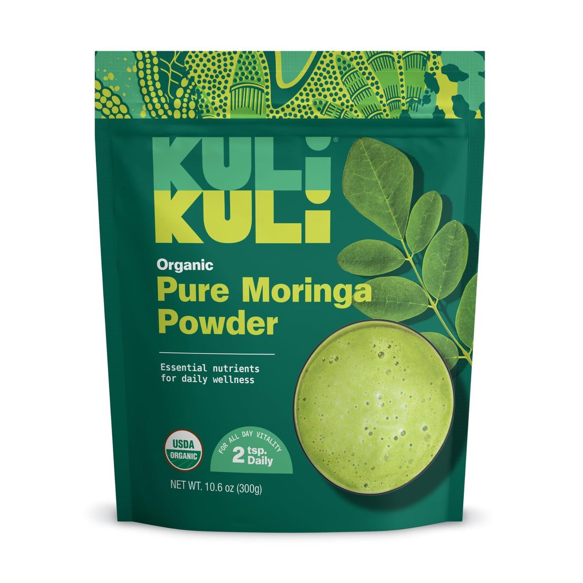 Front view of Kuli Kuli Moringa Powder 10.6 oz