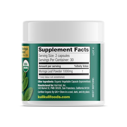 Back view of the label on Kuli Kuli Moringa Capsules