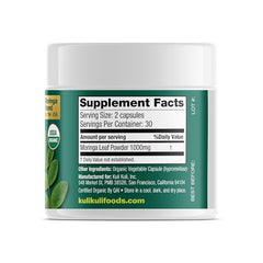 Back view of the label on Kuli Kuli Moringa Capsules