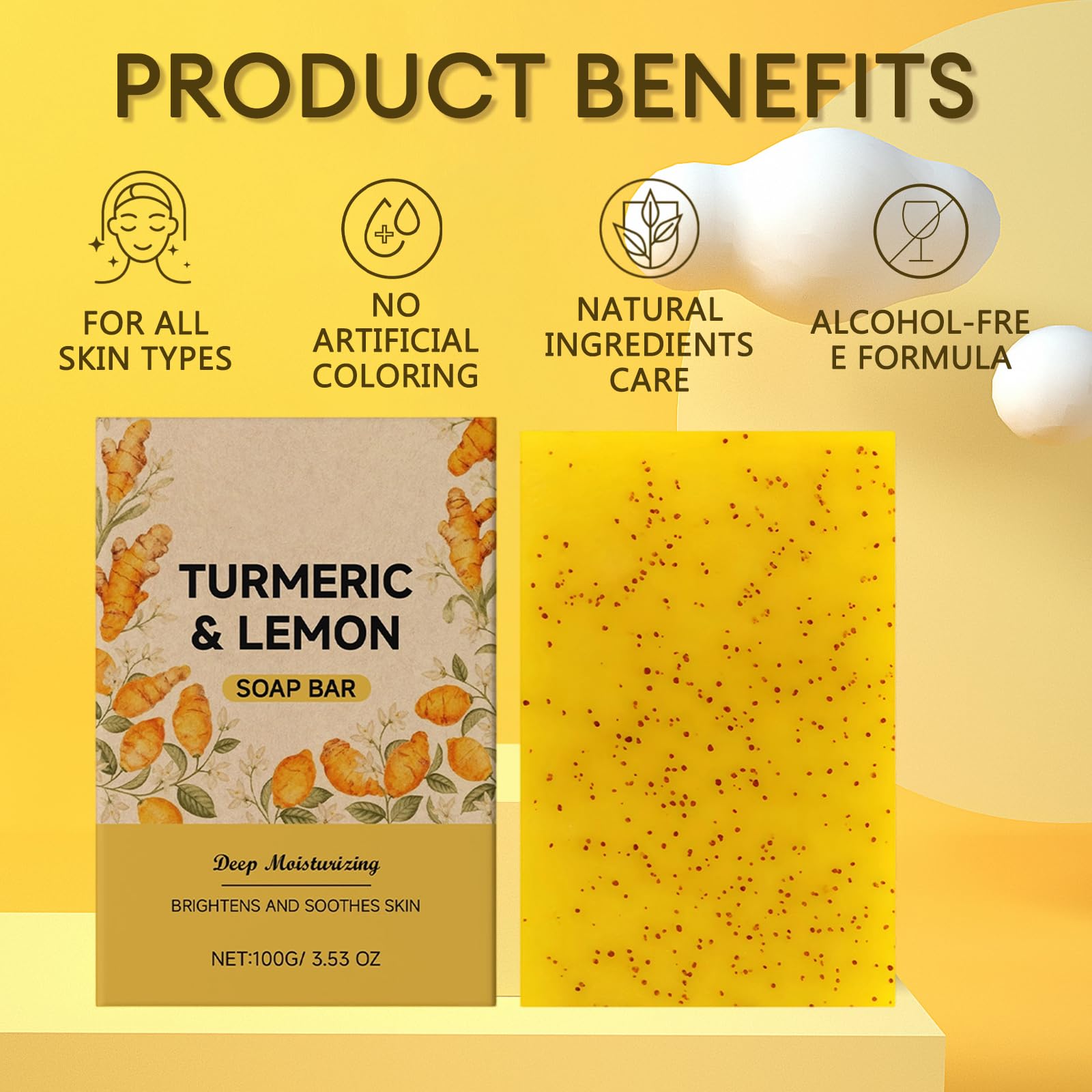 Close-up of KunMan lemon turmeric honey soap bar texture