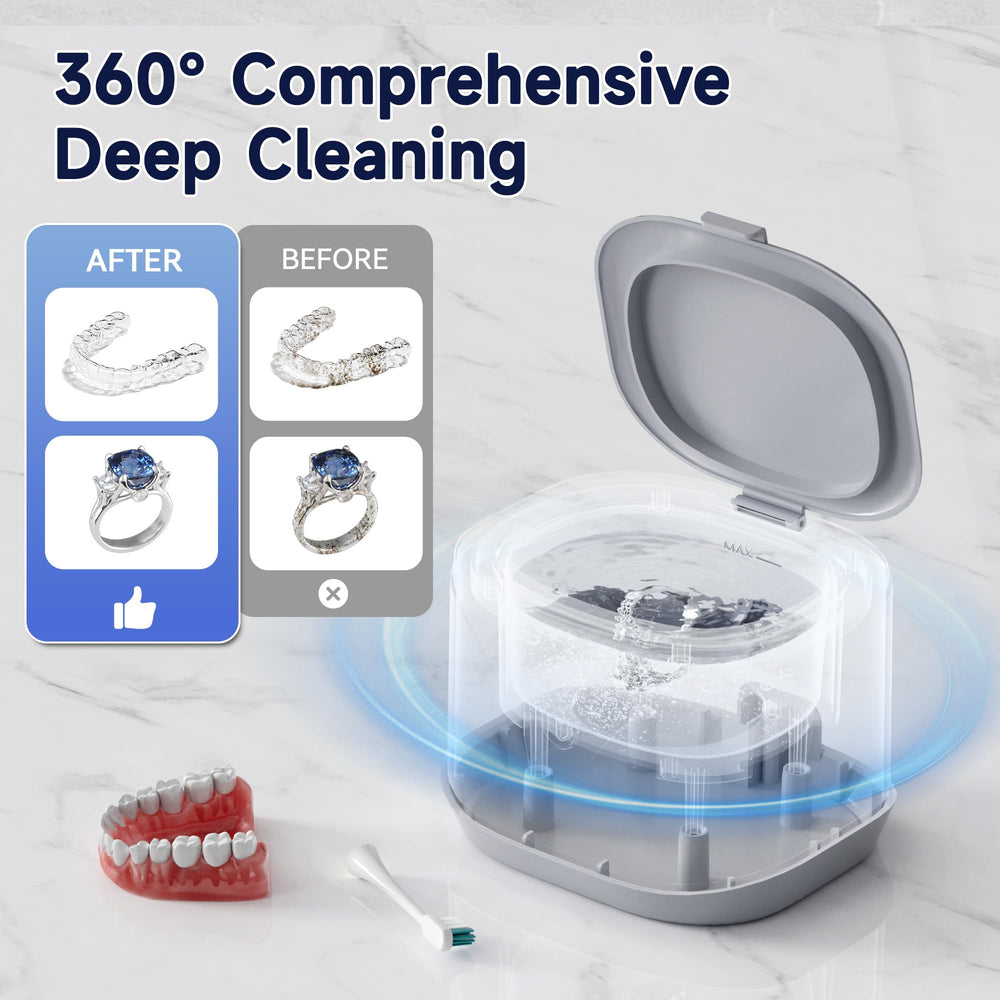 Close-up of 46kHz ultrasonic cleaning action and 360-degree reach