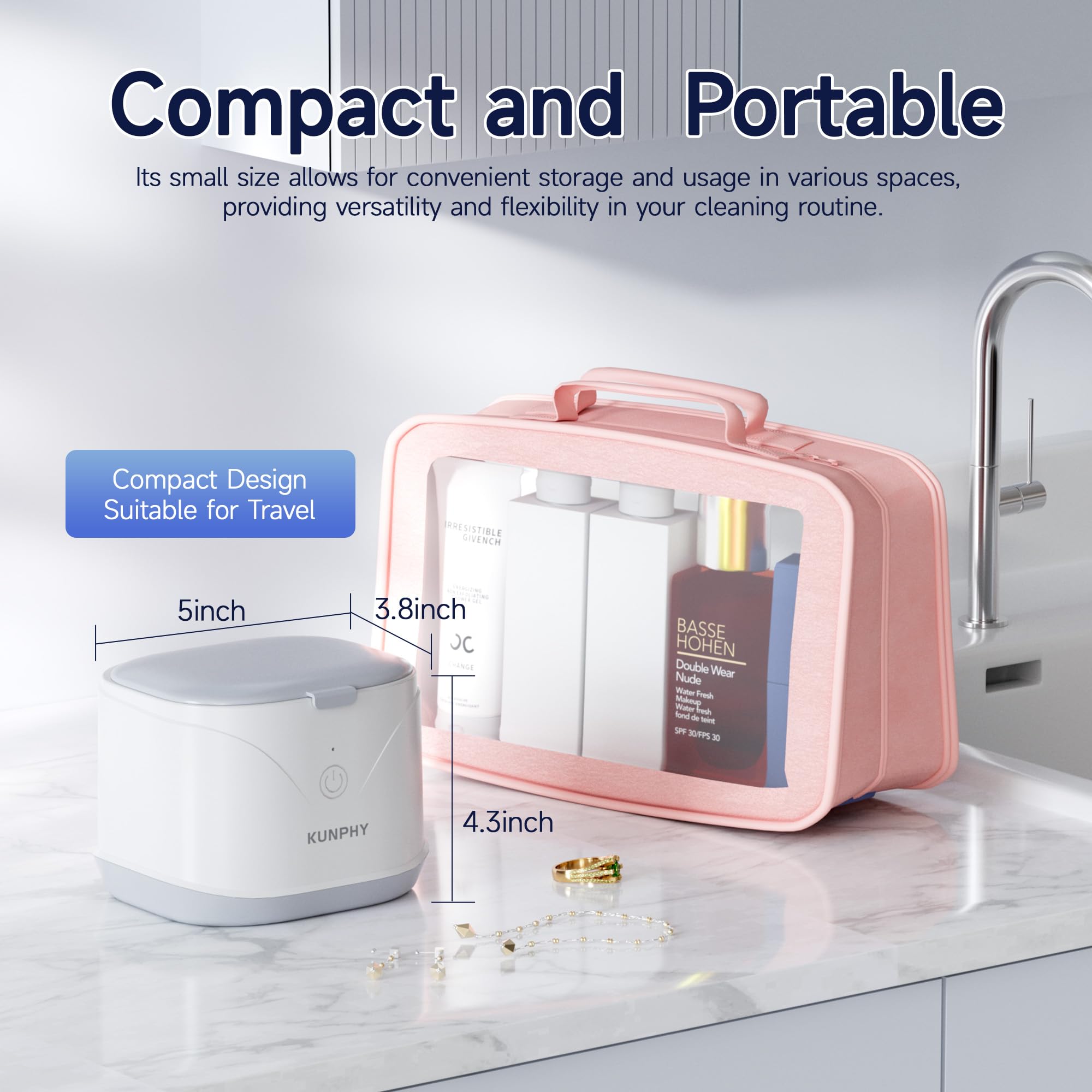 Compact and portable denture cleaner suitable for home or travel
