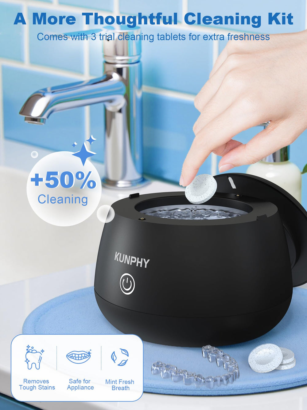 Cleaner tablets and warm water setup for use