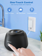 Compact, travel-friendly dental cleaner beside accessories