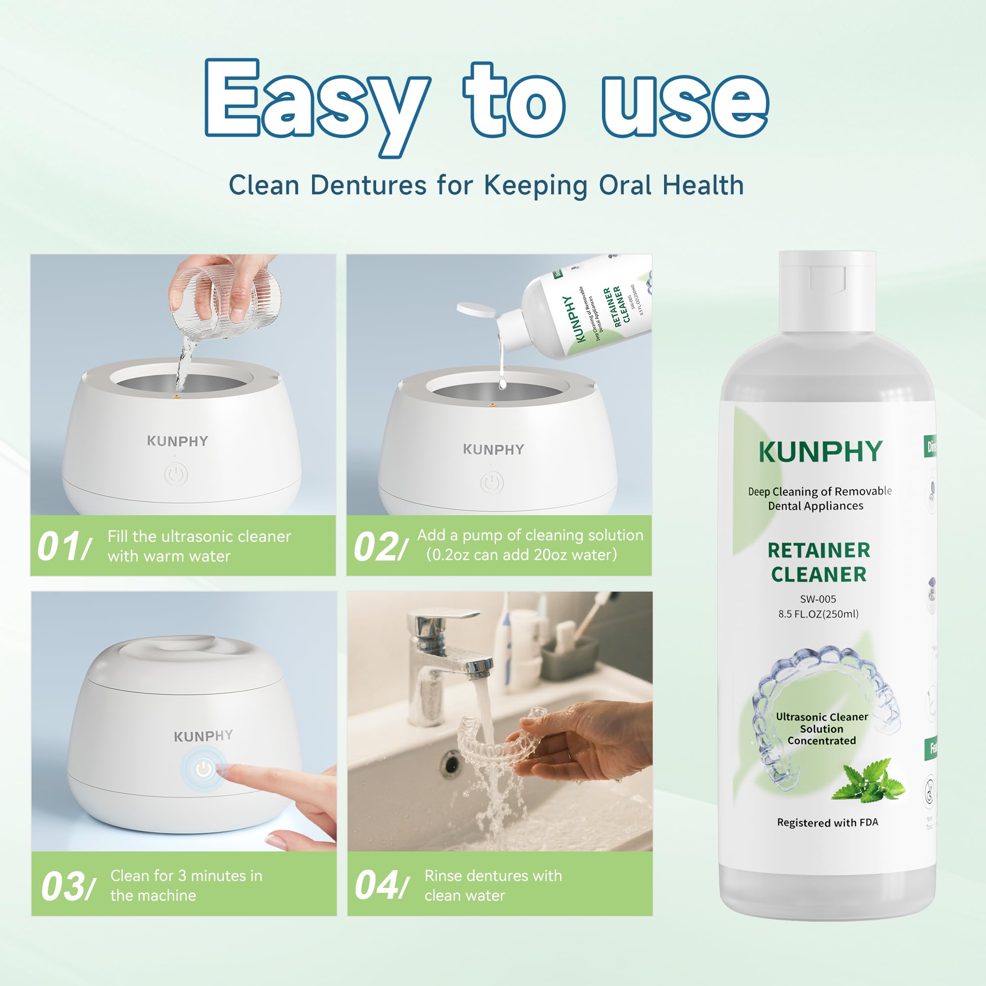Capful dosing for ultrasonic cleaner during use